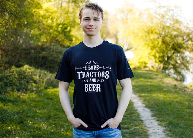 Zwart T-shirt I love Tractors & Bier met bieropener