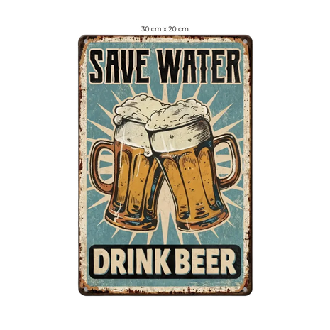 Rechthoekige metalen wandborden - save water